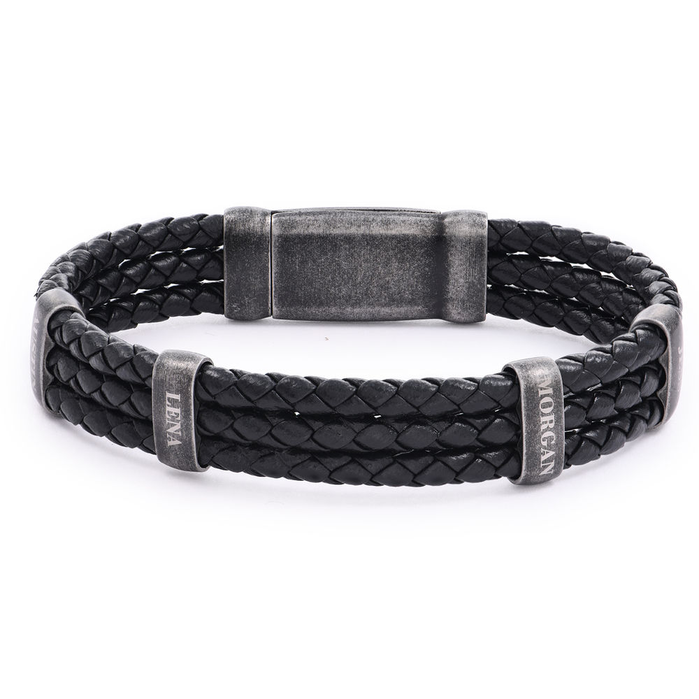 Oxide Vertical Tags Men Braided Leather Bracelet - 1 product photo
