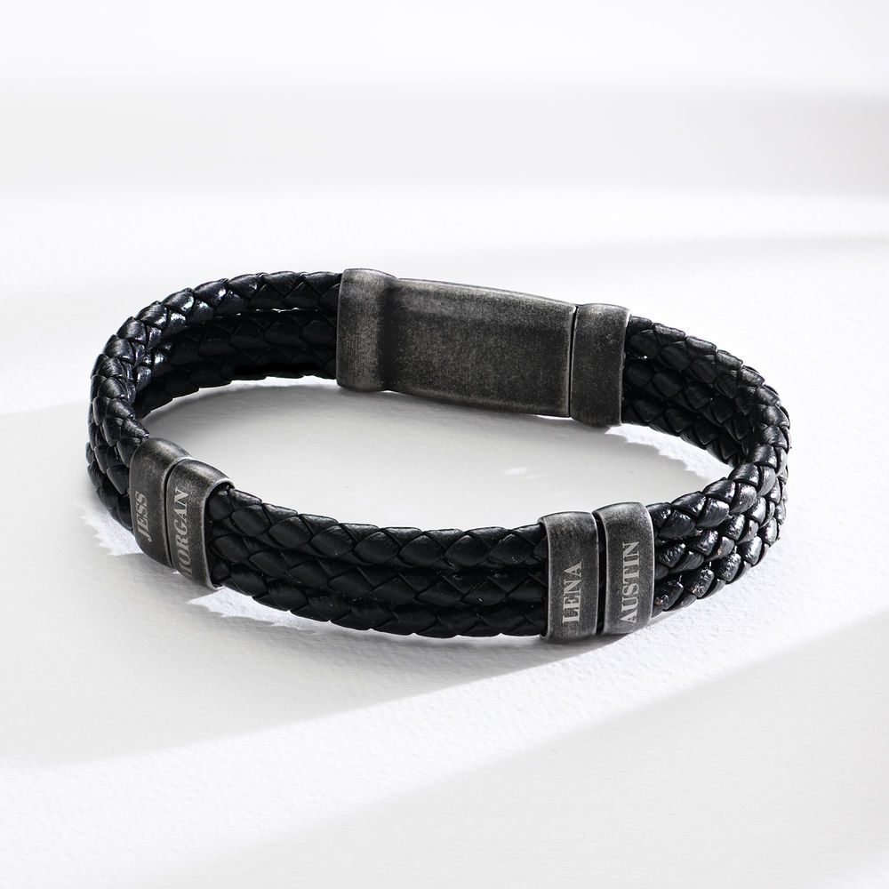 Oxide Vertical Tags Men Braided Leather Bracelet - 2 product photo