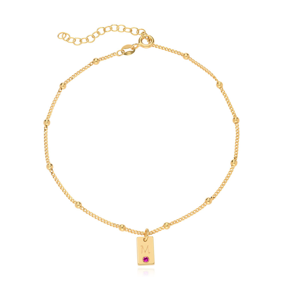 Initial Birthstone Tag Anklet in Gold Plating