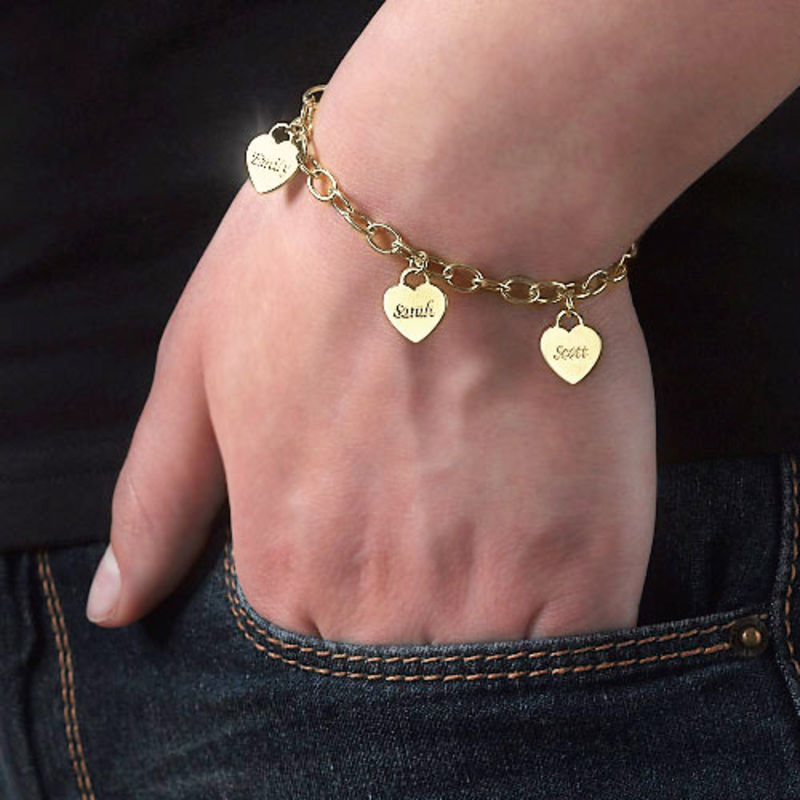 Link Bracelet with Heart Charms in Gold Vermeil - 1 product photo