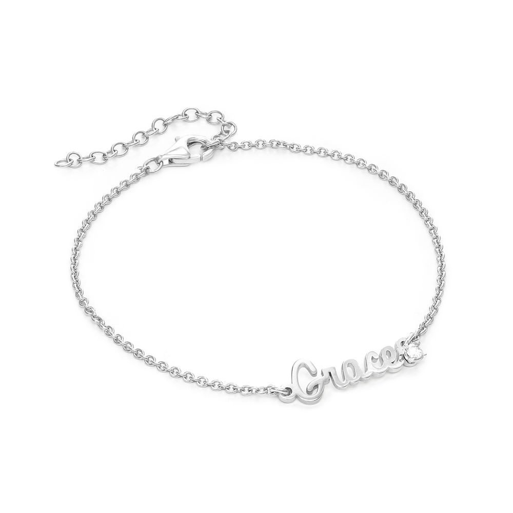 Cursive Name Bracelet in Sterling Silver with Diamond product photo