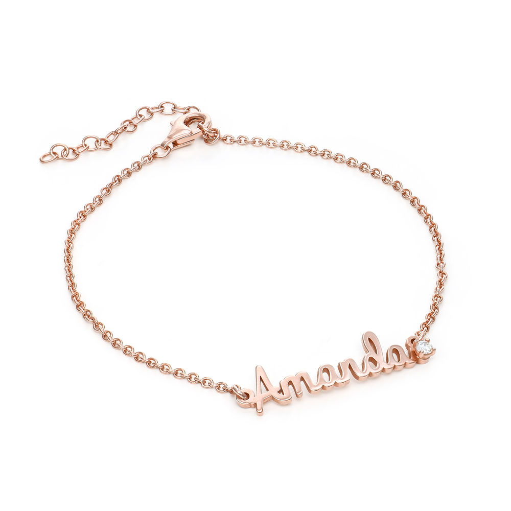 Cursive Name Bracelet in Rose Gold Plating with Diamond