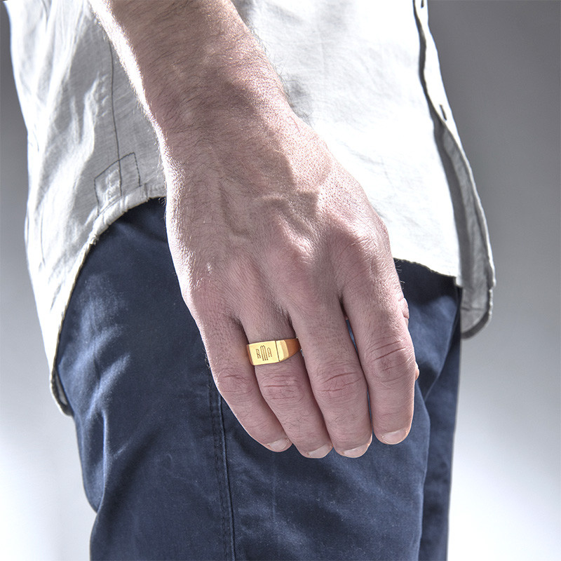 Men's Signet Ring with Gold Plating - Monogram Engraving - 2