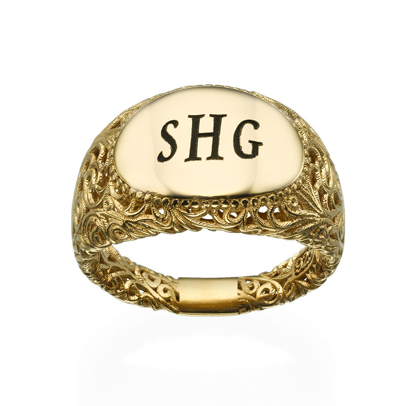 Filigree Signet Ring with Gold Plating - 1 product photo