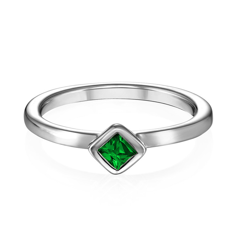 Sterling Silver Stackable Emerald Green Rhombus Ring - 1
