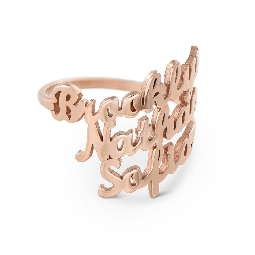 Script Triple Name Ring in 18K Rose Gold Plating - 1 product photo