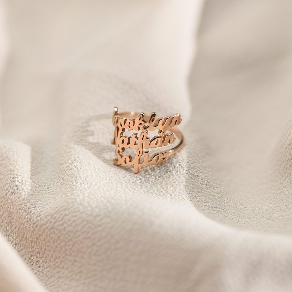 Script Triple Name Ring in 18K Rose Gold Plating - 2 product photo