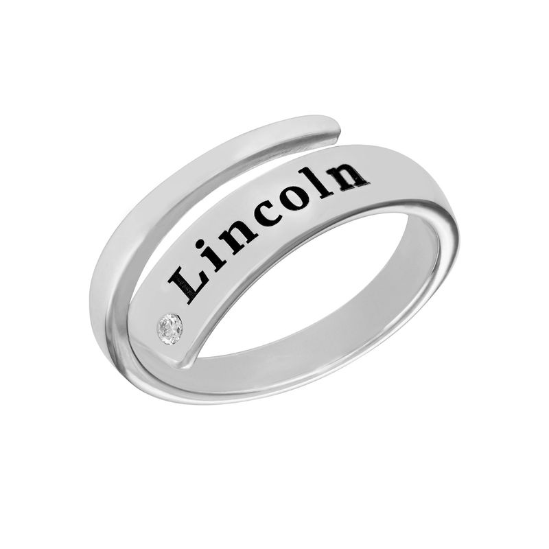 Custom Wrap Name Ring with Diamond in Silver product photo