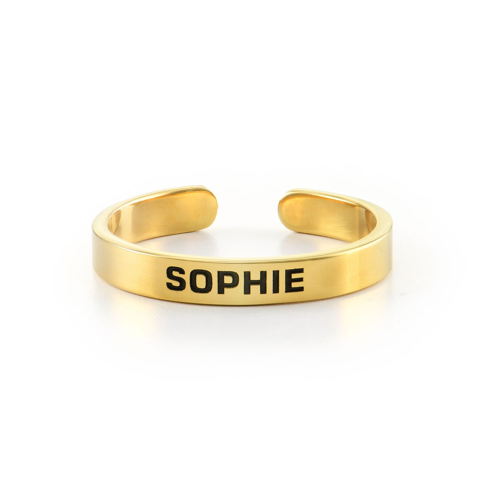 Open Adjustable Engraved Name Ring in Gold Plating - 1