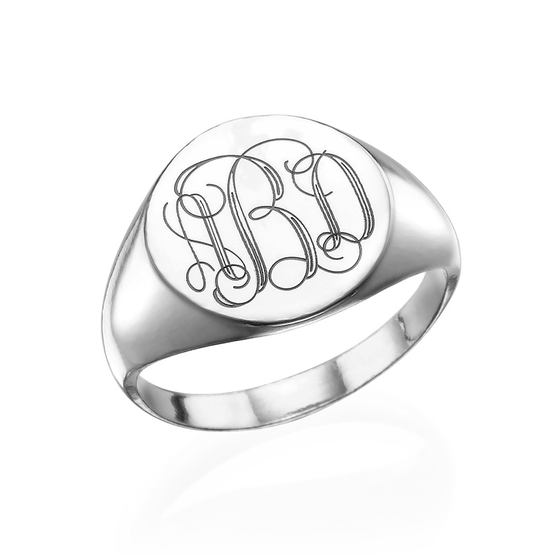 Signet Ring in Sterling Silver with Engraved Monogram