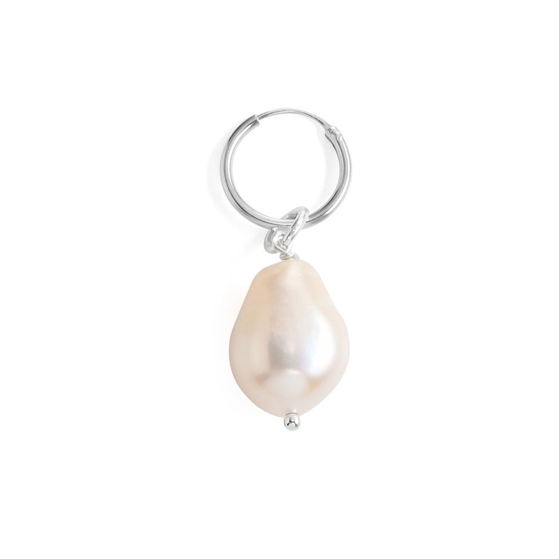 Initial Letter Earrings with Hanging Baroque Pearl in Sterling Silver - 3 product photo
