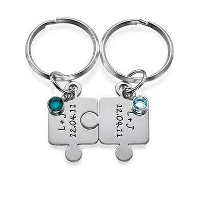 Couple's Puzzle Keychain Set with Crystal