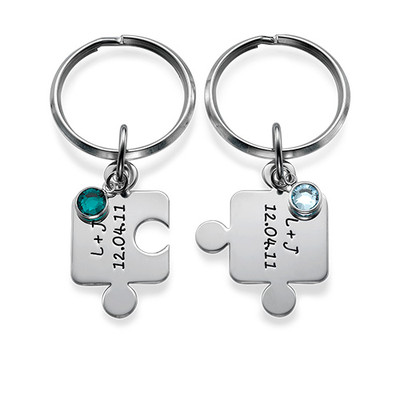 Couple's Puzzle Keychain Set with Crystal - 1 product photo