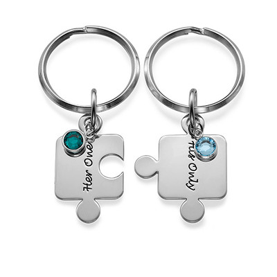 Couple's Puzzle Keychain Set with Crystal - 3