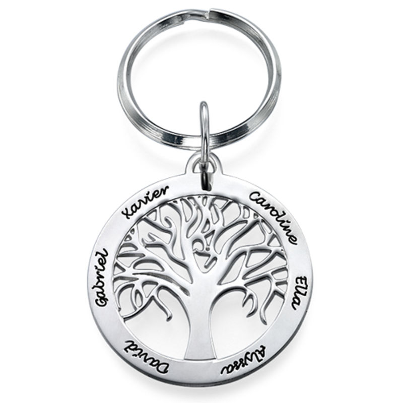 Personalized Family Tree Keychain in Sterling Silver