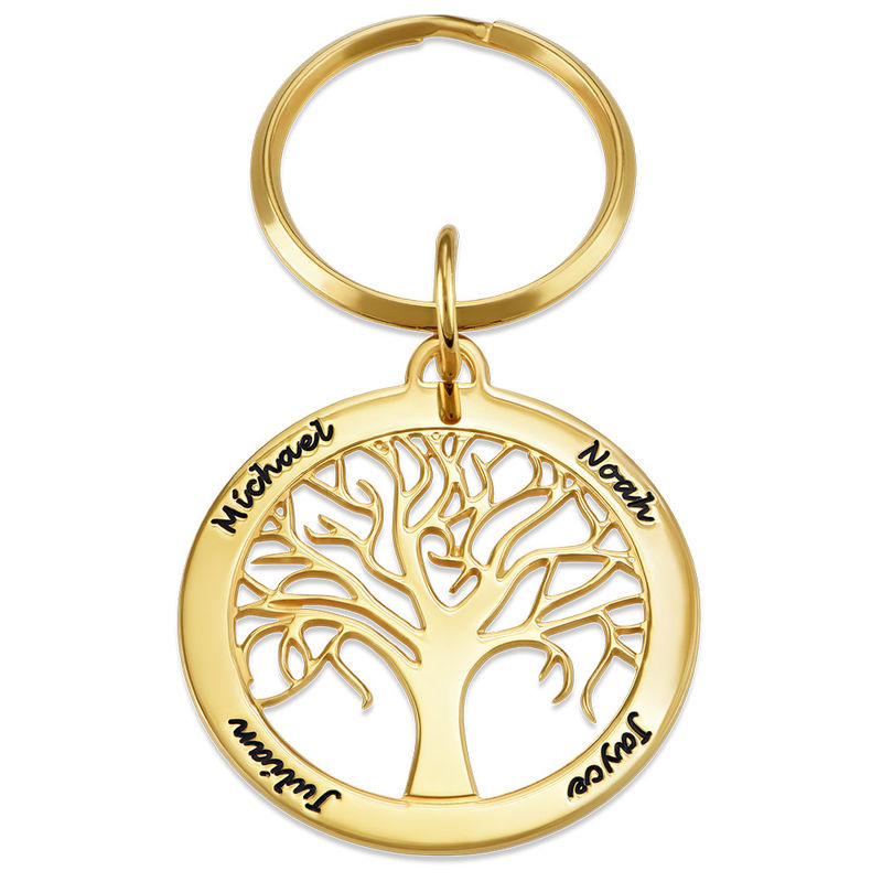 Personalized Family Tree Keychain in Gold Plating
