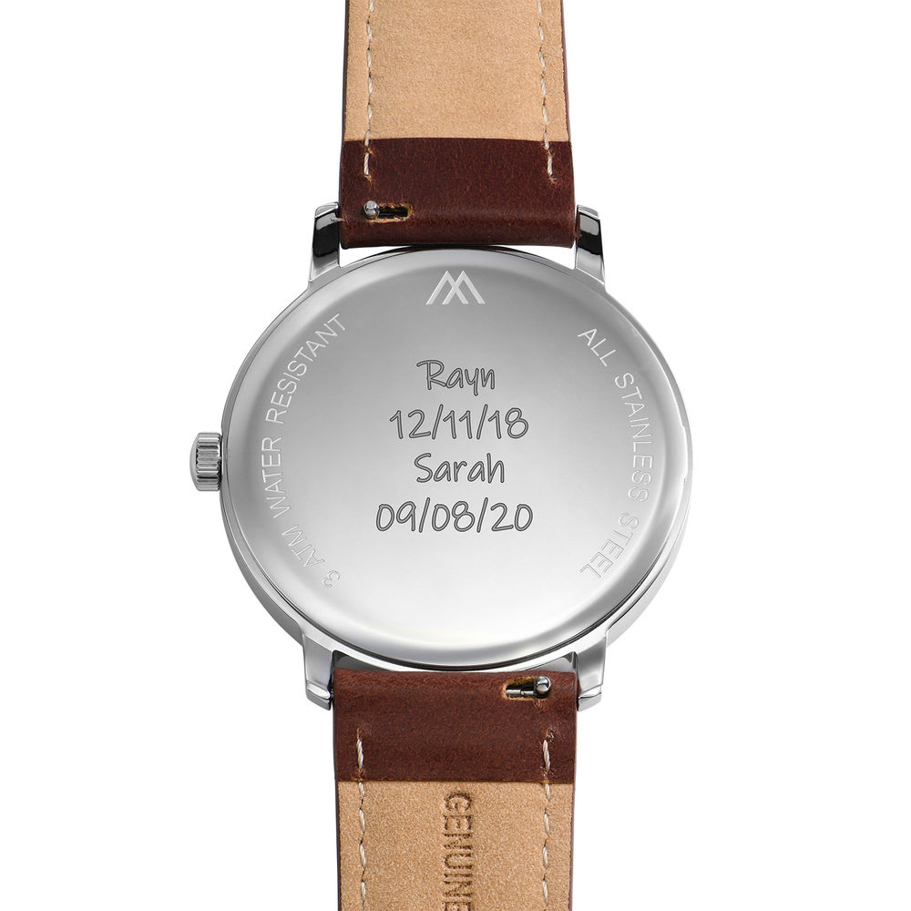Hampton Minimalist Brown Leather Band Watch for Men with White Dial - 4