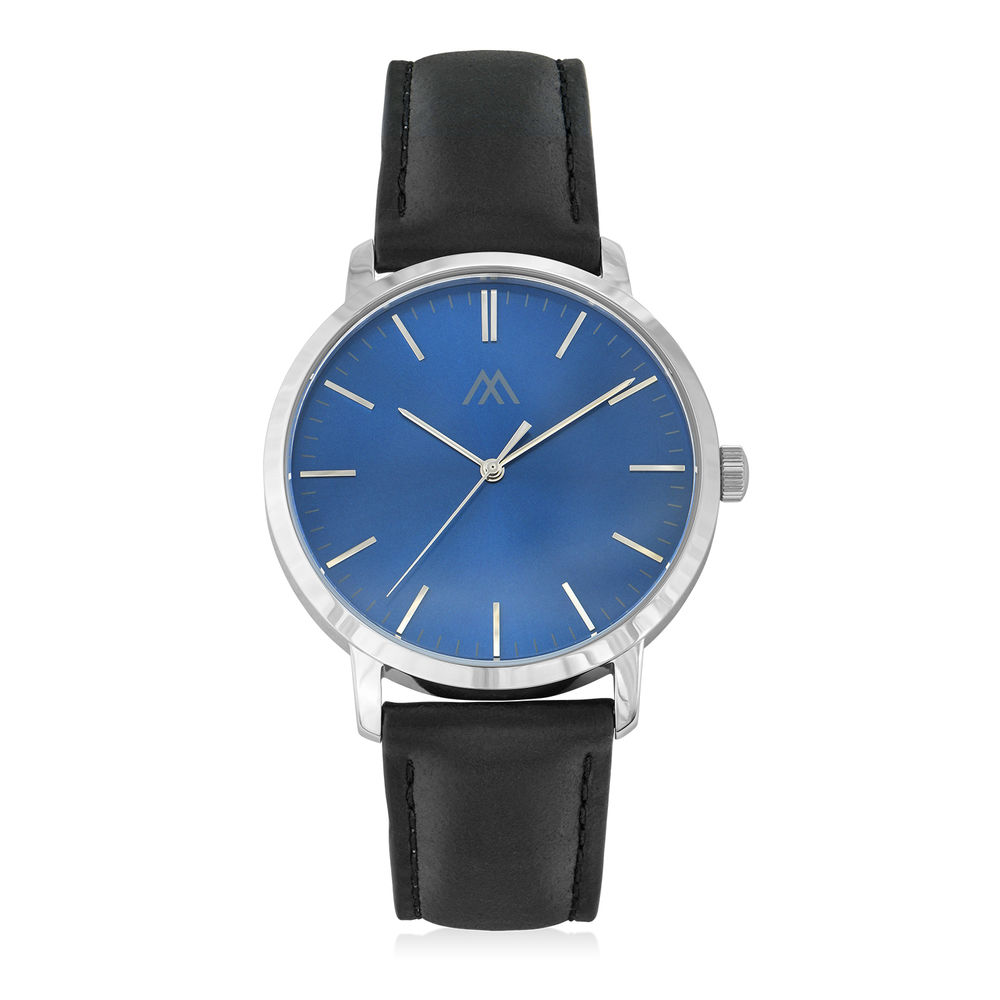 Hampton Minimalist Black Leather Band Watch for Men with Blue Dial