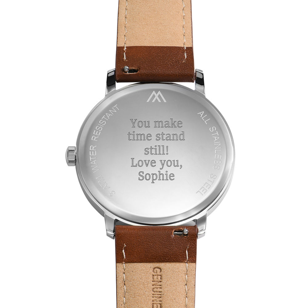Hampton Minimalist Brown Leather Band Watch for Men with Blue Dial - 3