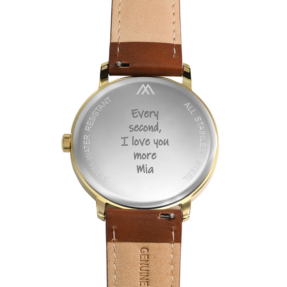 Hampton Engraved Minimalist Watch for Men with Brown Leather Strap