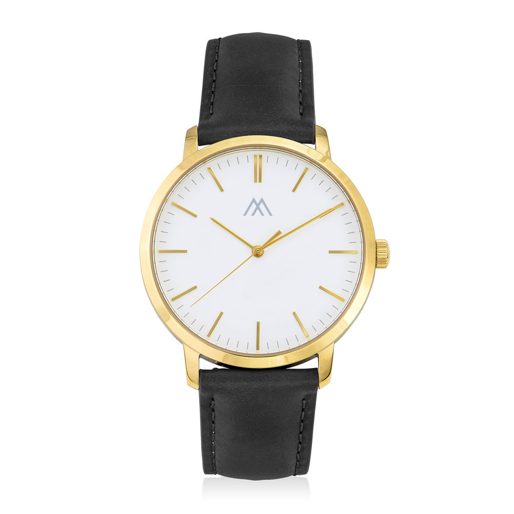 Hampton Engraved Minimalist Watch for Men with Black Leather Strap