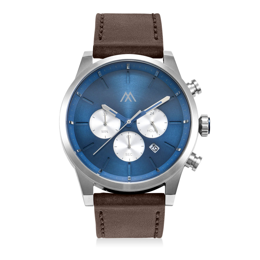 Quest Chronograph Leather Strap Watch for Men with Blue Dial