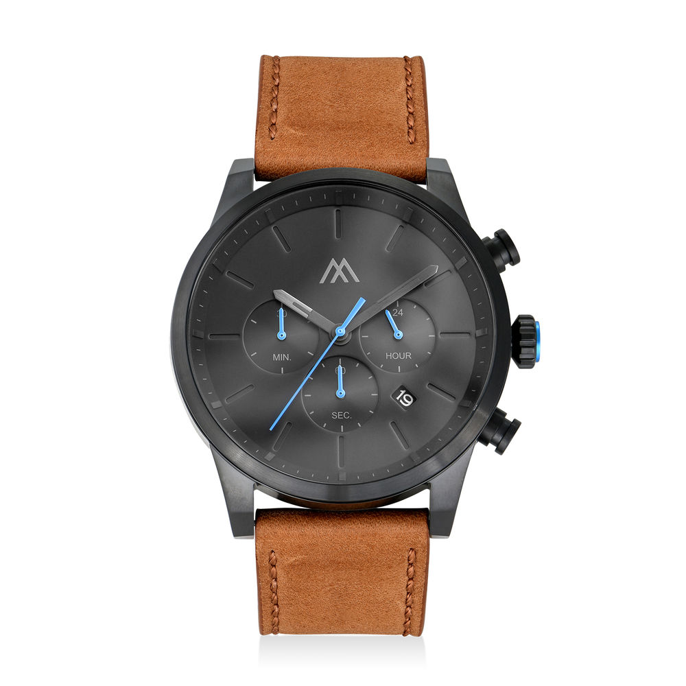 Quest Chronograph Leather Strap Watch for Men with Black Dial