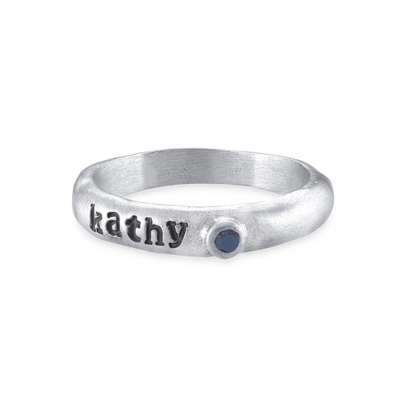 Stackable Engraved Ring with Birthstone in Sterling Silver product photo