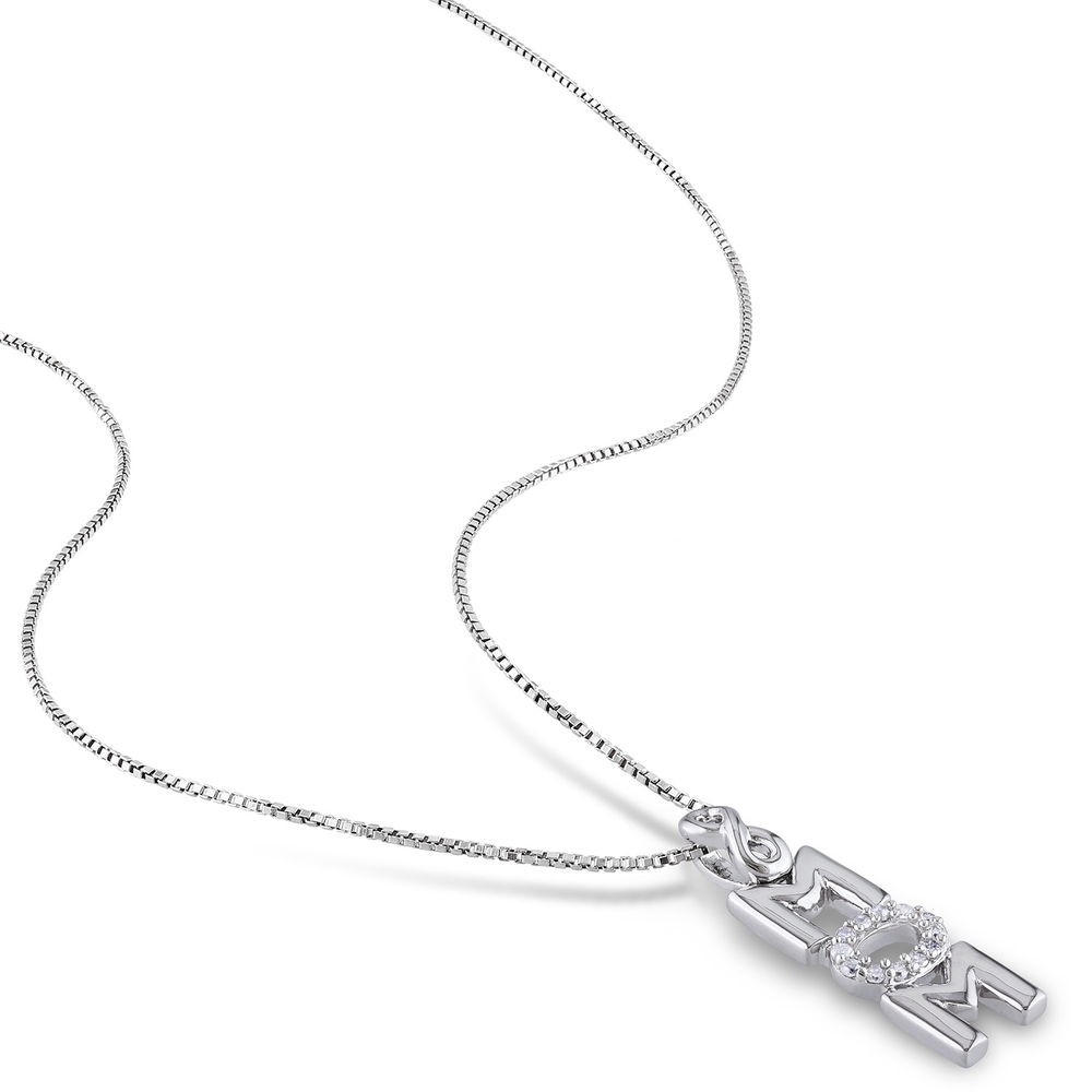 Vertical Mom Necklace in Sterling Silver wih Diamonds - 1