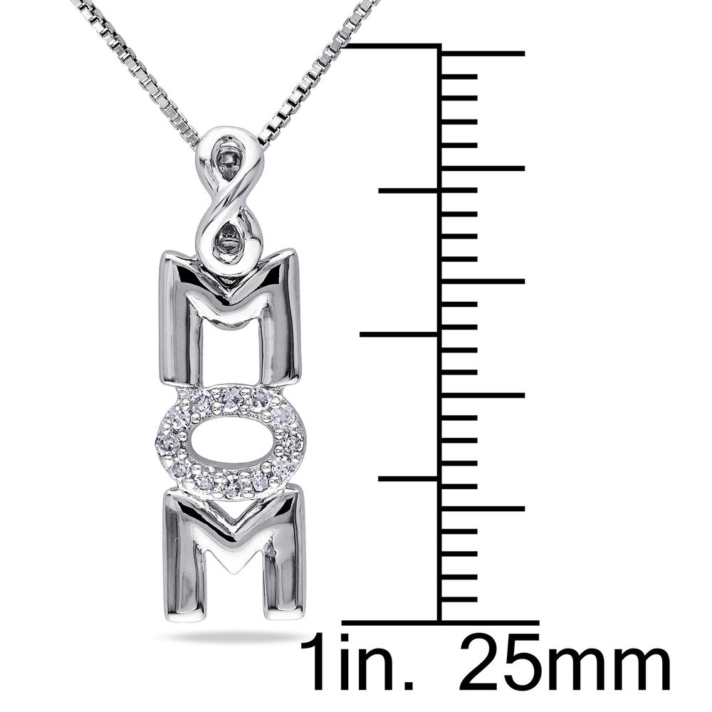 Vertical Mom Necklace in Sterling Silver wih Diamonds - 4