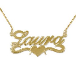 14k Solid Yellow Gold Heart Name Necklace product photo