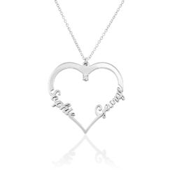 Contur Heart Pendant Necklace with Two Names in Sterling Silver with product photo