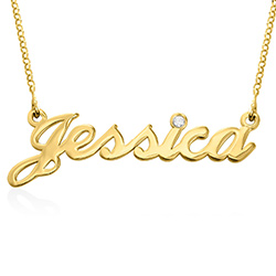 Small Classic Name Necklace with 2 Points Carats Diamond in Gold product photo