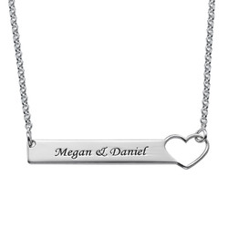 Heart Bar Necklace with Engraving - Sterling Silver product photo