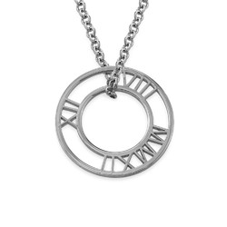 Roman Numeral Circle Necklace in Silver product photo