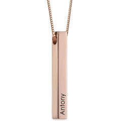 Personalized Vertical 3D Bar Necklace in Rose Vermeil product photo