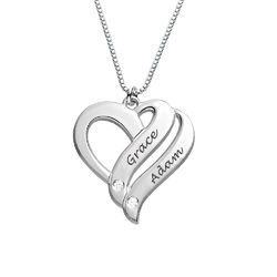 Two Hearts Forever One Sterling Silver Diamond Necklace product photo