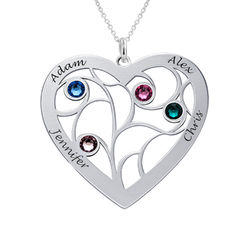 Heart Family Tree Necklace with Birthstones in Premium Silver product photo