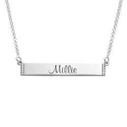 Engravable Bar Necklace with Cubic Zirconia in Sterling Silver product photo