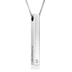 Vertical 3D Bar Necklace in Sterling Silver with Cubic Zirconia product photo