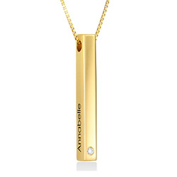 Vertical 3D Bar Necklace in Gold Plating with Cubic Zirconia product photo