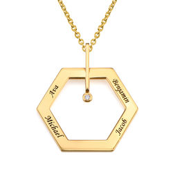 Personalized Engraved Hexagon Necklace in Gold Plating with Diamond product photo