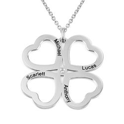 Four Leaf Clover Heart Necklace with Diamond in Silver product photo