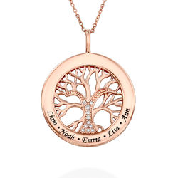 Family Tree Circle Necklace in Rose Gold Plating with Diamonds product photo