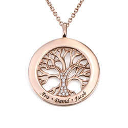 Family Tree Circle Necklace with Cubic Zirconia in Rose Vermeil product photo
