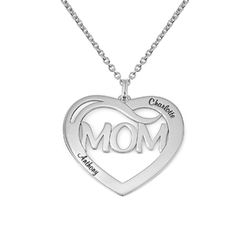 Mom Heart Necklace with Kids Names in Sterling Silver product photo