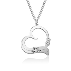 Personalized Heart Necklace in Sterling Silver with Diamond product photo