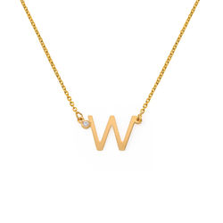 Initial Pendant Necklace with Cubic Zirconia in 18K Gold Vermeil product photo