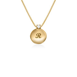 Small Circle Initial Necklace with Diamond in Gold Plating product photo