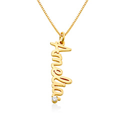 Vertical Diamond Name Necklace in Cursive in Gold Plating product photo